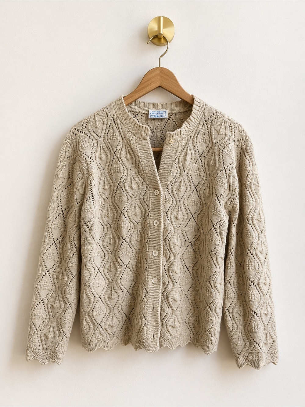 1960s Wintuk Styled by Rose Beige Knit Cardigan Sweater M Made in USA